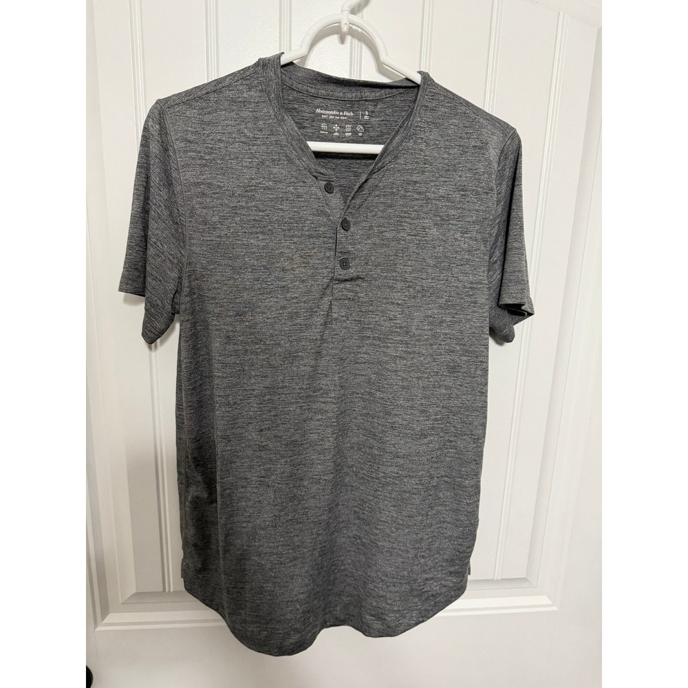 Abercrombie & Fitch Henley Men Small Soft A&F Air Knit Grey Short Sleeve EUC
